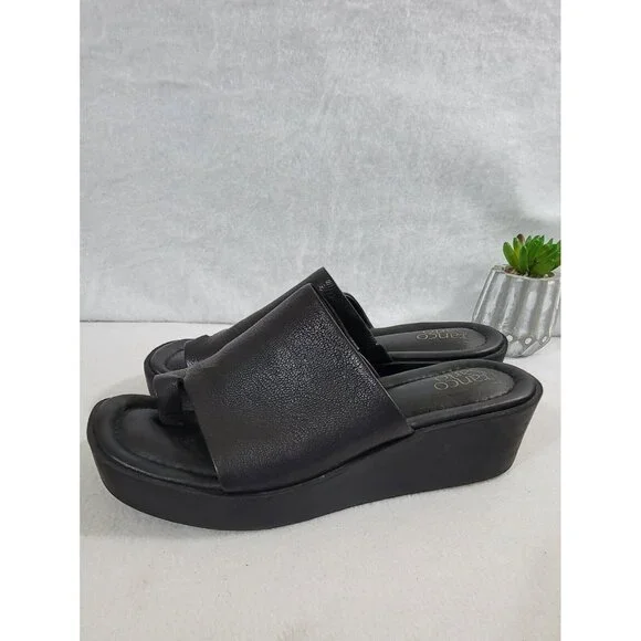Franco Sarto Womens Black Cessa Wedge Sandals Slide Leather Upper Size 9.5M - Picture 6 of 10